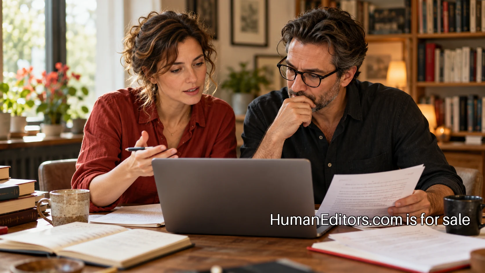 An editor and writer discussing a digital project brief